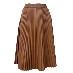 Joe Fresh Pleated Midi Skirt Tan Faux Leather Balletcore Light Academia Small